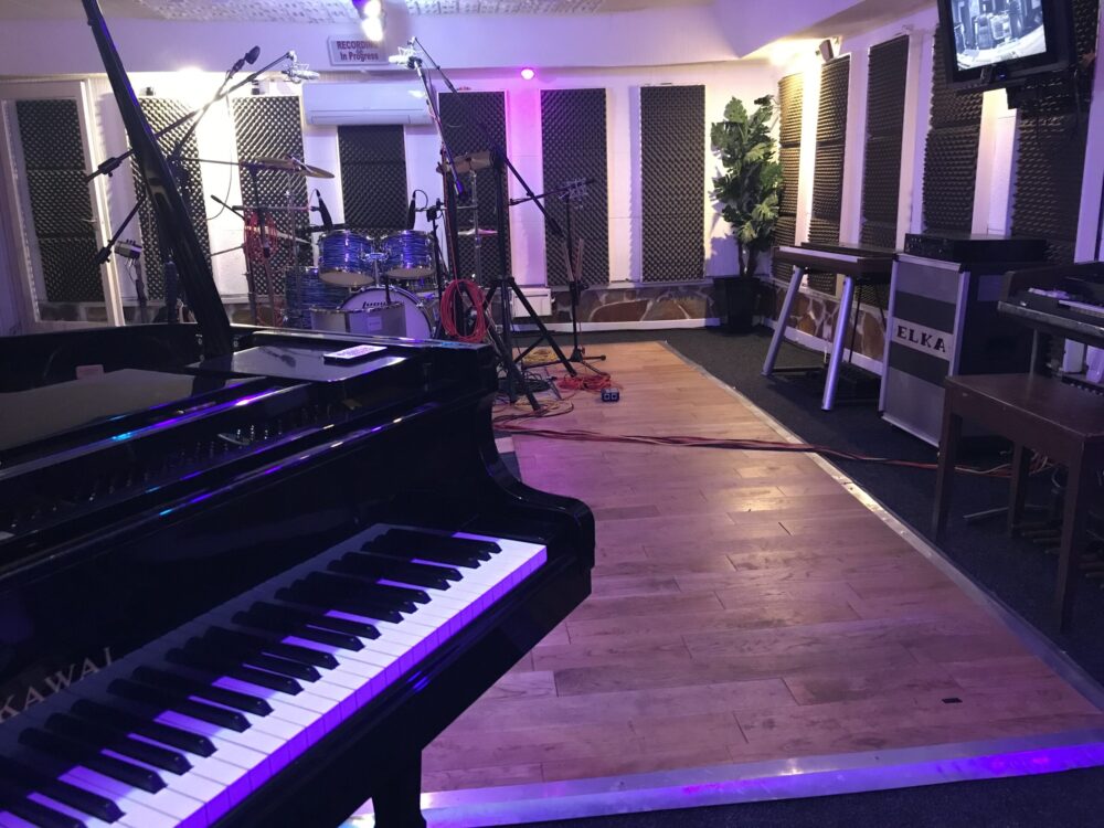 The grand piano in a recording areas at Soundhouse