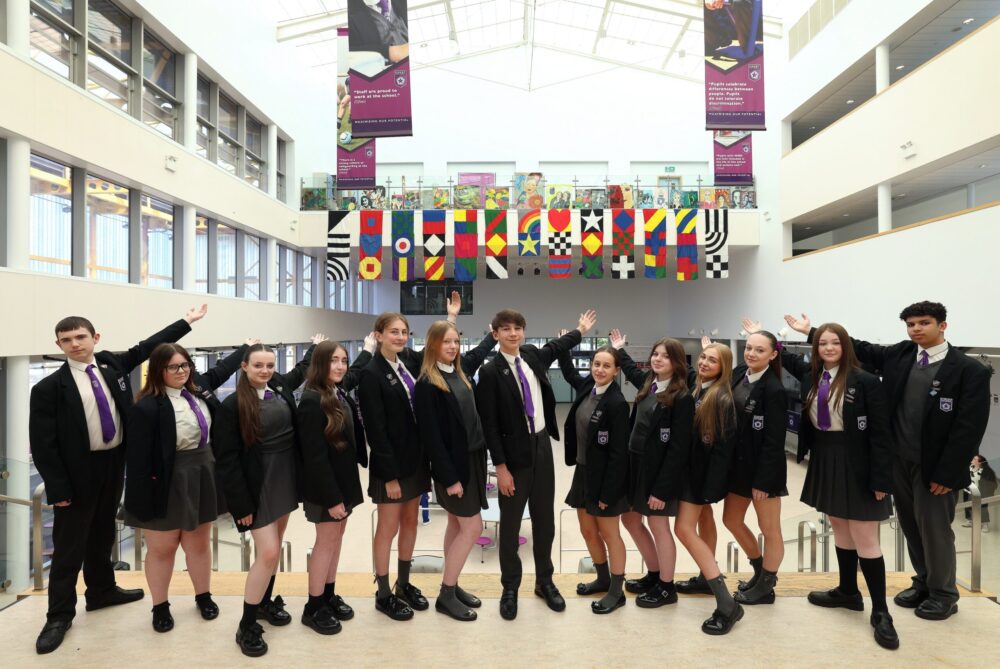 Kirkby High School unveils Sir Peter Blake flag installation donated by Tate Liverpool