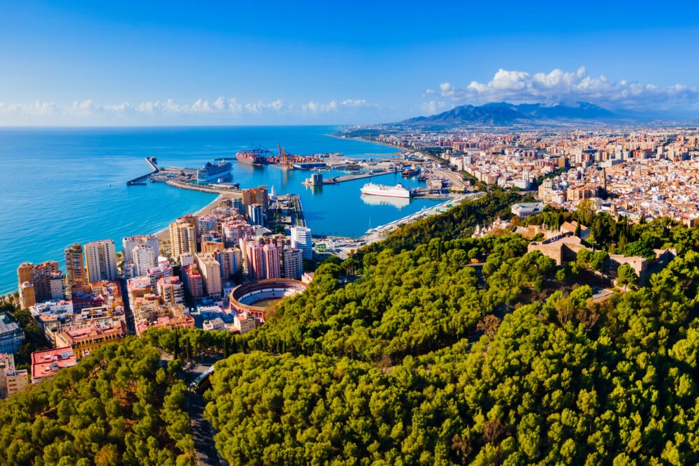 Malaga city aerial panoramic view in Andalusia, Spain - LJLA