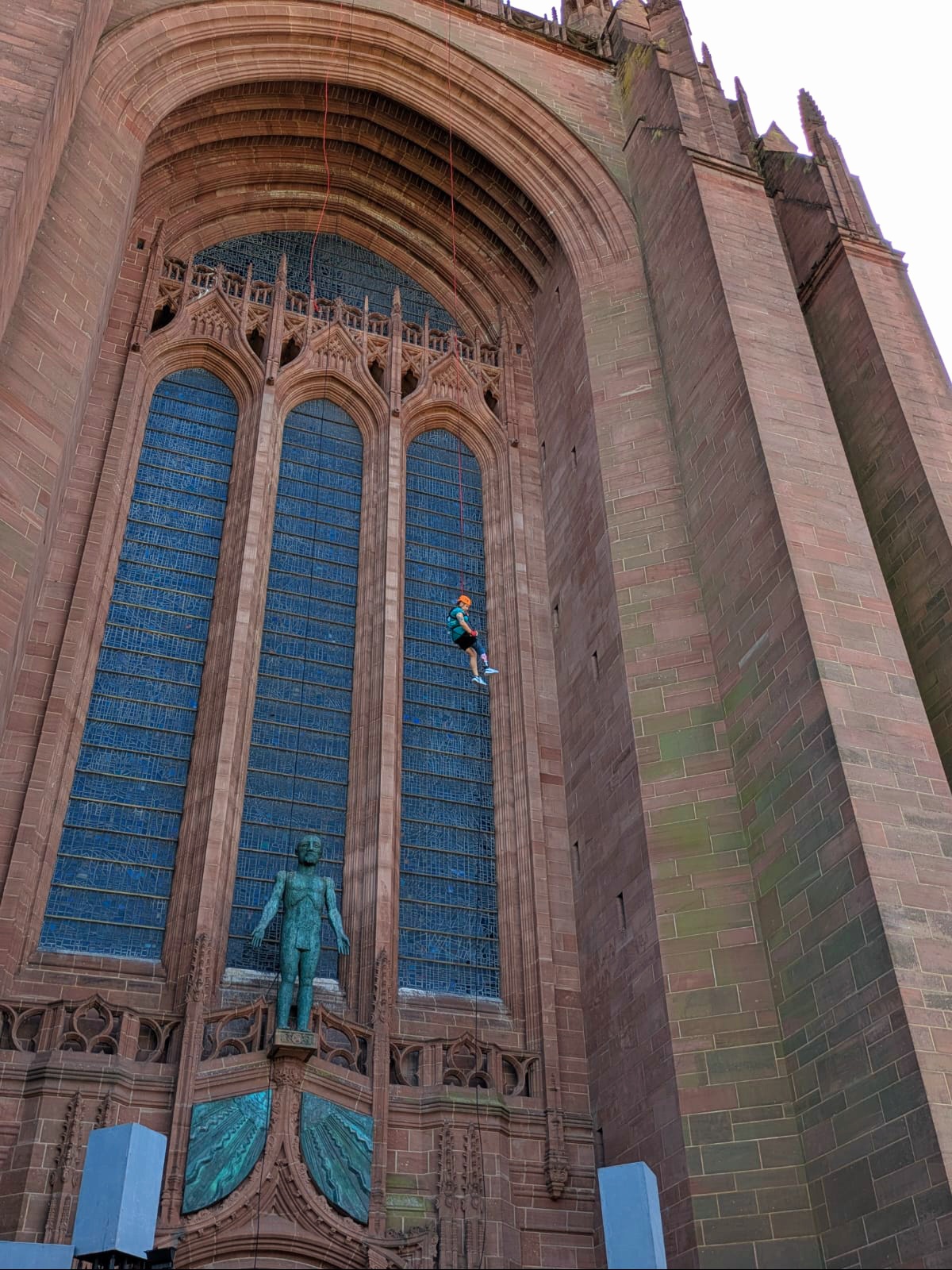 Kirsty Stockton abseil half way Cathedral, double abseil challenge