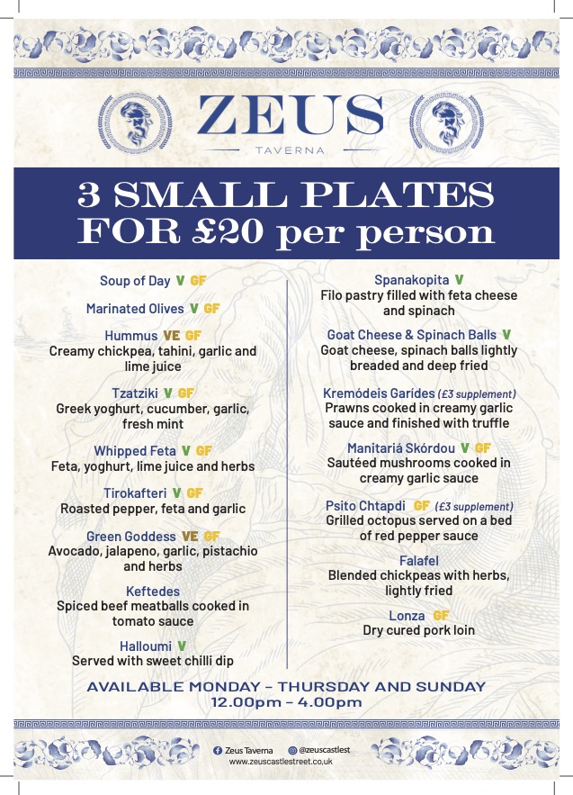 Zeus Taverna - Mezze Menu