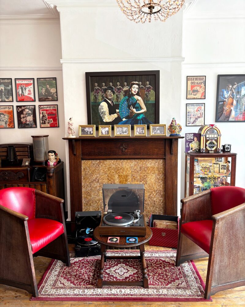 The upstairs museum at The Musical; Box with original Rushworth and Dreaper chairs