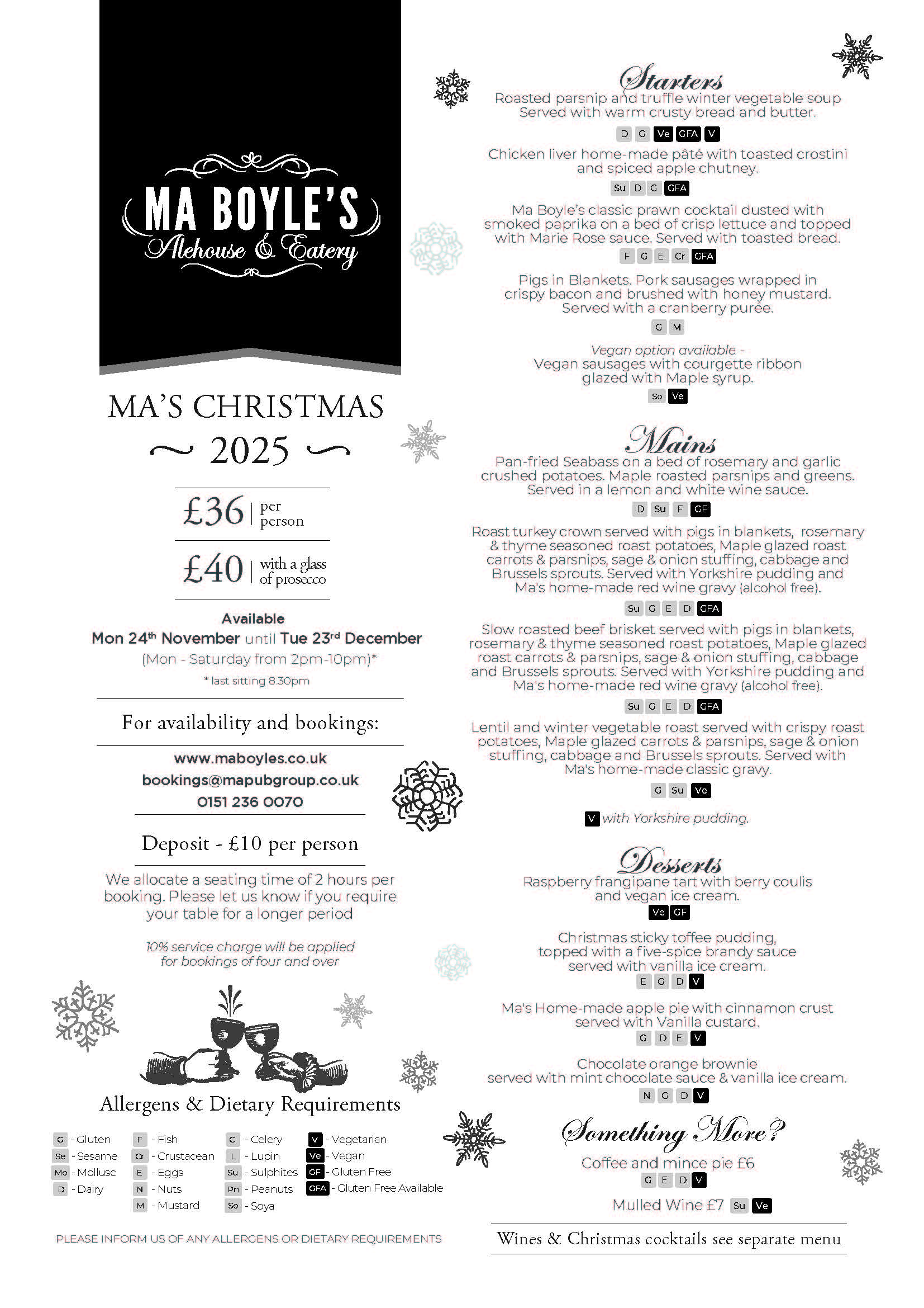 Ma Boyle's - Christmas menu