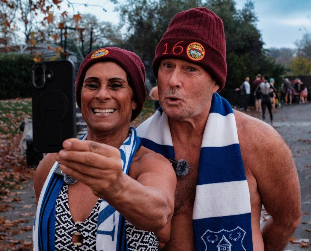 Mich with Fatima, cold water swimming in prep for their challenge