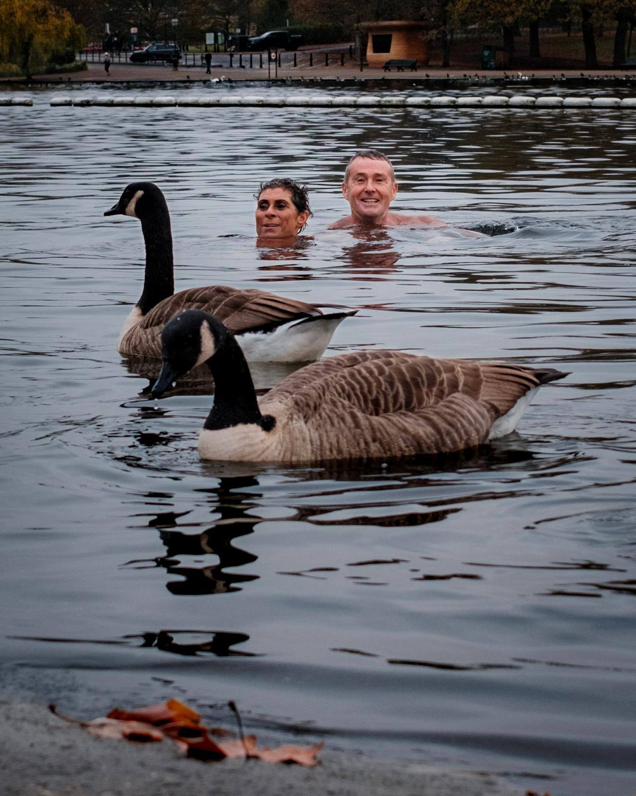 Mick and Fatima cold water swim training