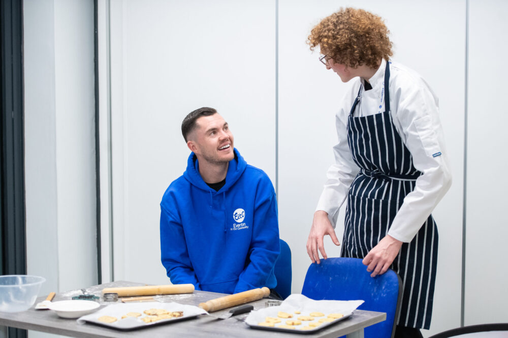 Blues defender Michael Keane puts baking skills to the test with Everton in the Community