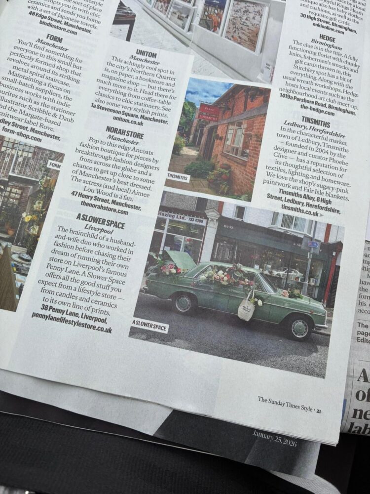 The Sunday Times Style magazine list featuring A Slower Space