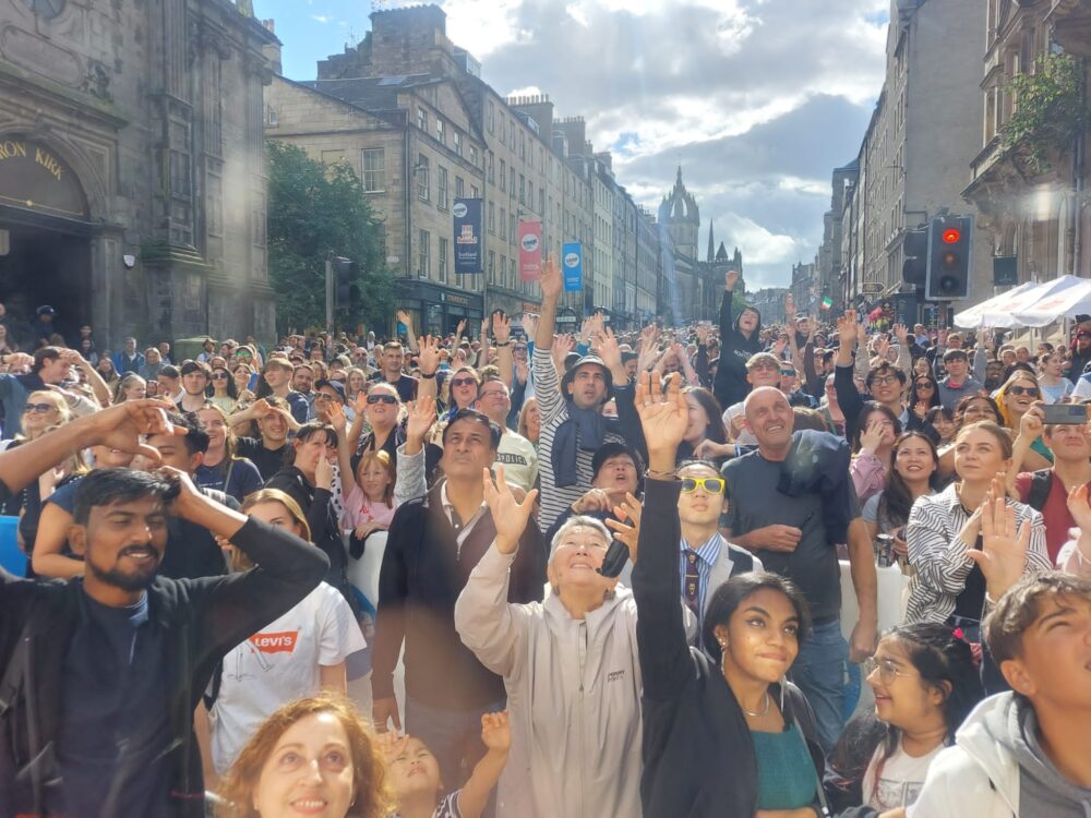 Crowds in Edinburgh for Topless the Musical