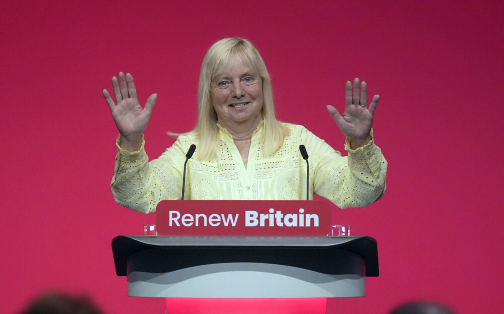 Hillsborough campaigner Margaret Aspinall, on stage ahead of Prime Minister Sir Keir Starmer delivering his keynote speech during the Labour Party Conference at the ACC Liverpool. Picture date: Tuesday September 30, 2025.